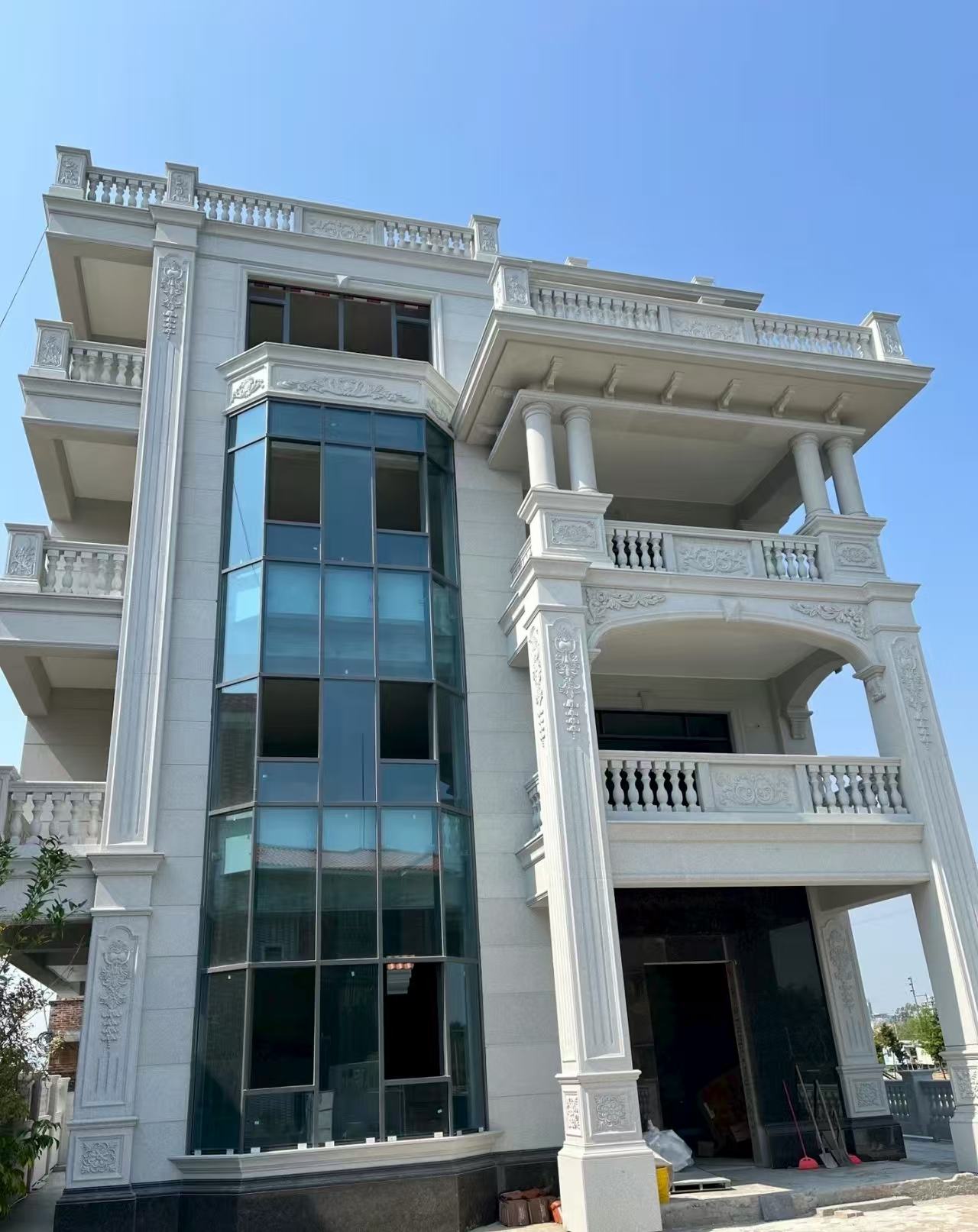 天水 白麻花岗岩别墅外墙干挂效果展示