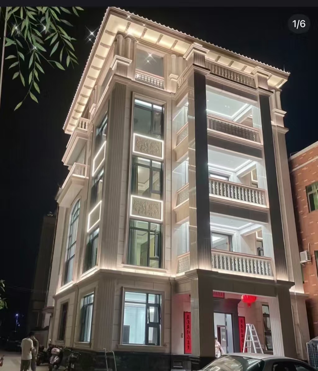 天水 芝麻白花岗岩别墅外墙夜间效果