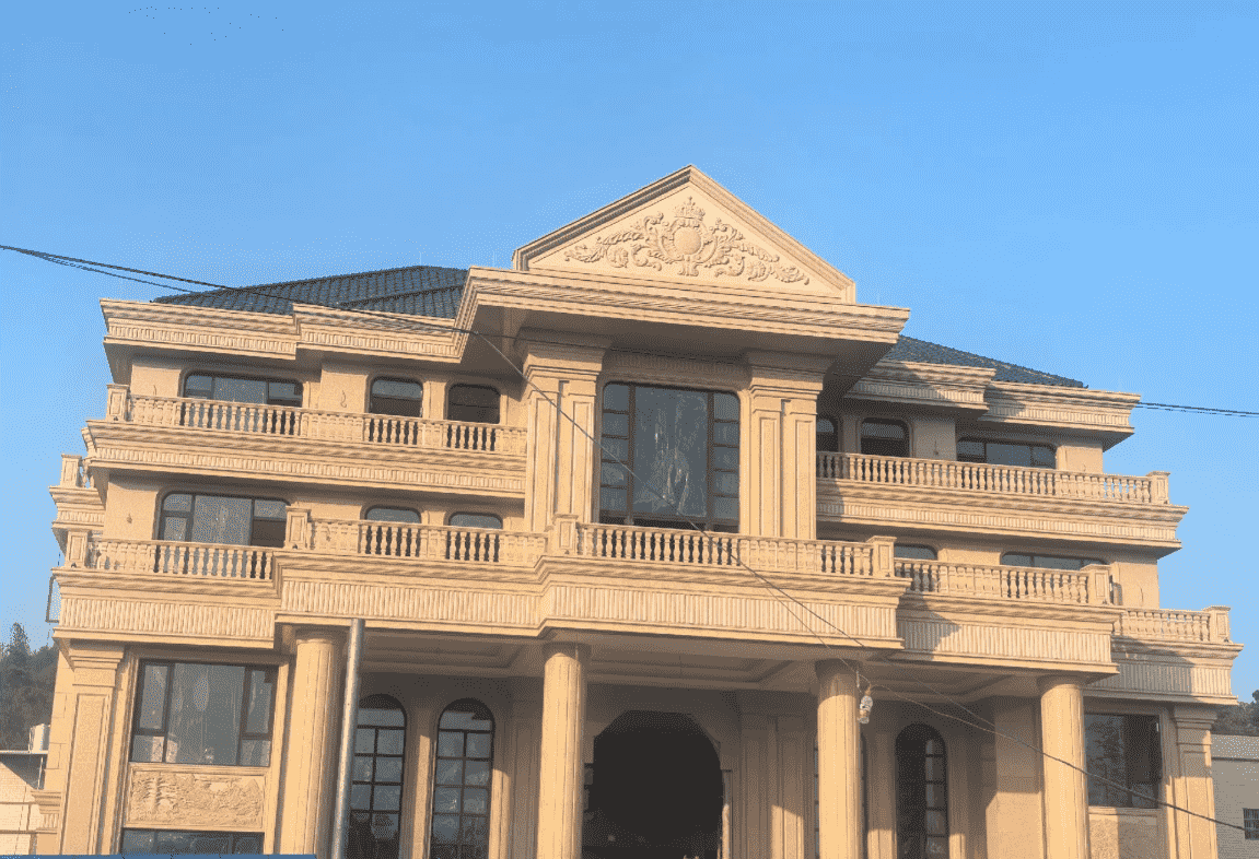 天水黄金麻别墅外墙干挂石材效果示例