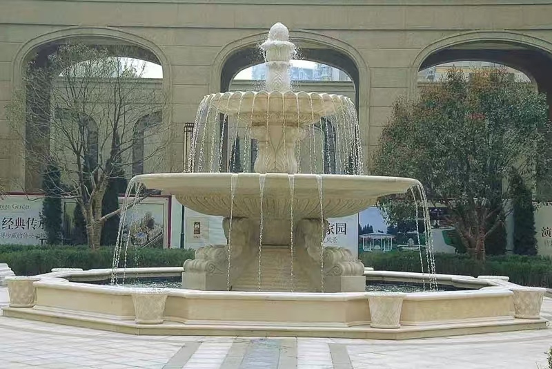 天水 黄金麻花岗岩异型加工——户外庭院石雕流水喷泉